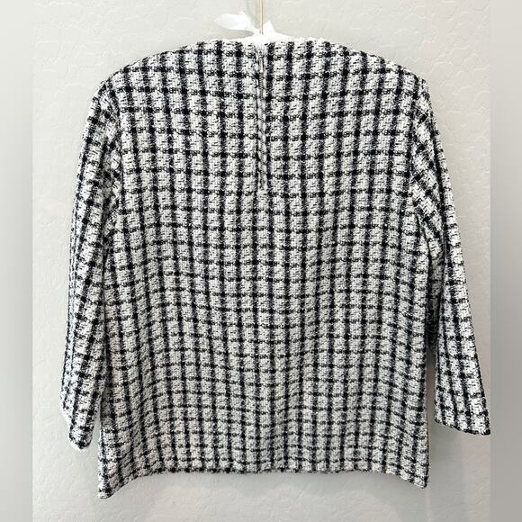 JOHN MARK | Houndstooth Bouclé Tunic Top Black White Pockets Lined | Small - Picture 5 of 8